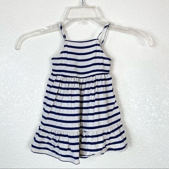 12-18M Old Navy Baby Girl White & Navy Striped Tiered Sleeveless Dress - Picture 1 of 4